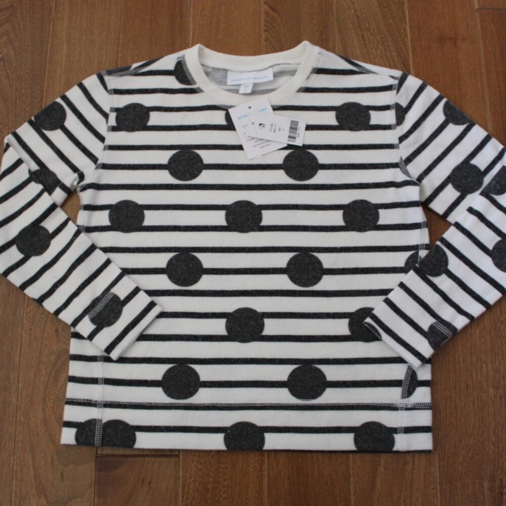NWT Rockets of Awesome ROA Sweatshirt Stripe Polka Dot Super Soft White Gray 6